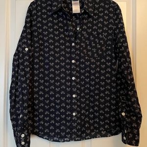 Patagonia Floral Print Button Down Shirt Blouse Organic Cotton Blue Size 4